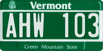 VT license plate AHW103
