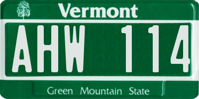 VT license plate AHW114