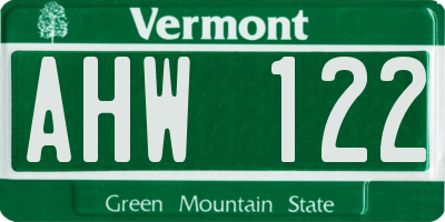 VT license plate AHW122
