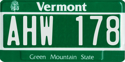 VT license plate AHW178