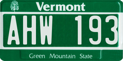 VT license plate AHW193