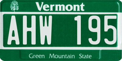 VT license plate AHW195