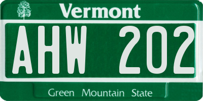 VT license plate AHW202