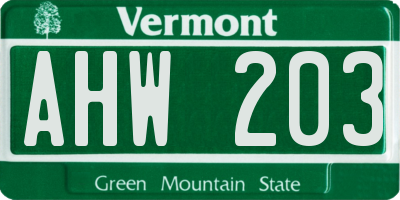 VT license plate AHW203