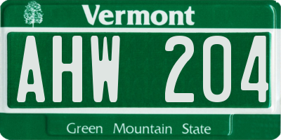 VT license plate AHW204