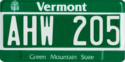 VT license plate AHW205