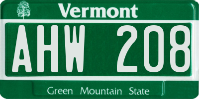 VT license plate AHW208