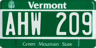 VT license plate AHW209