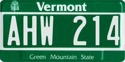 VT license plate AHW214