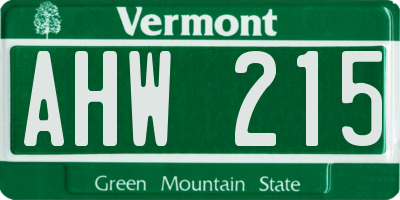 VT license plate AHW215
