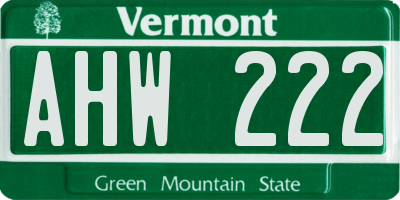 VT license plate AHW222