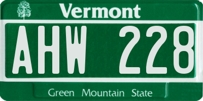 VT license plate AHW228