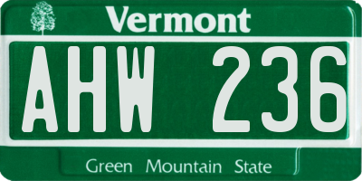 VT license plate AHW236