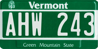 VT license plate AHW243