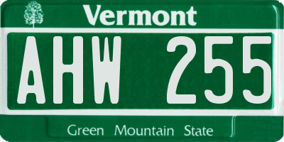 VT license plate AHW255