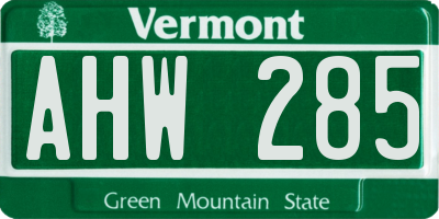 VT license plate AHW285