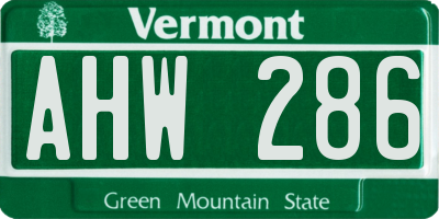 VT license plate AHW286