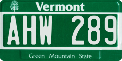 VT license plate AHW289