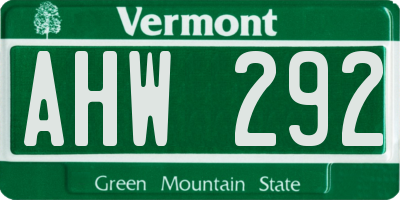 VT license plate AHW292
