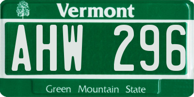 VT license plate AHW296