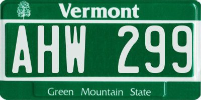 VT license plate AHW299
