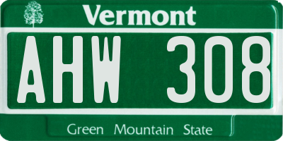 VT license plate AHW308