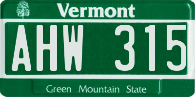 VT license plate AHW315