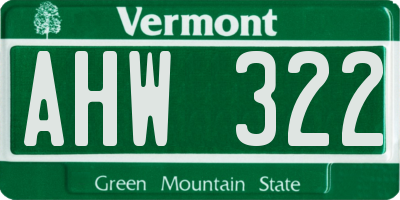 VT license plate AHW322