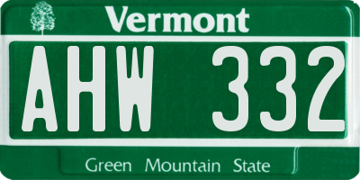 VT license plate AHW332