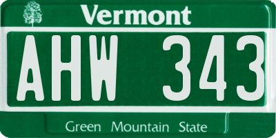VT license plate AHW343