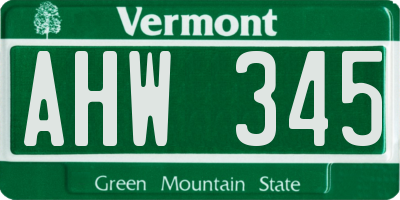 VT license plate AHW345