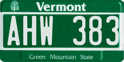 VT license plate AHW383