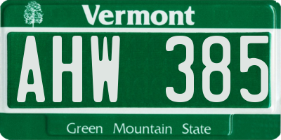 VT license plate AHW385