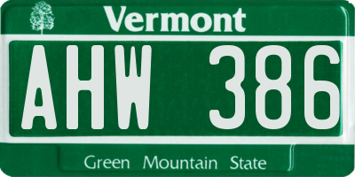 VT license plate AHW386