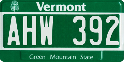 VT license plate AHW392