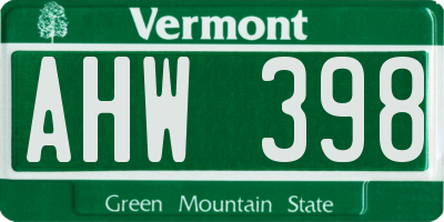 VT license plate AHW398