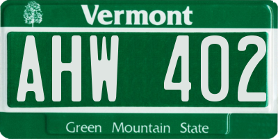VT license plate AHW402