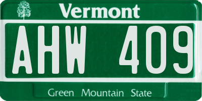 VT license plate AHW409