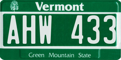 VT license plate AHW433