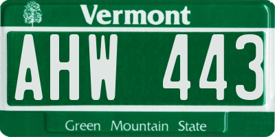 VT license plate AHW443