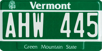 VT license plate AHW445