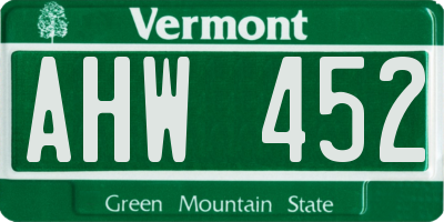 VT license plate AHW452