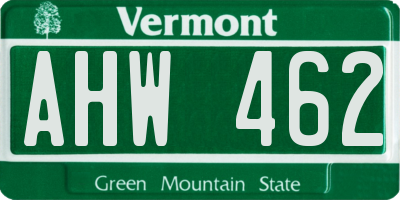 VT license plate AHW462