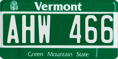 VT license plate AHW466