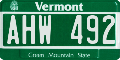 VT license plate AHW492
