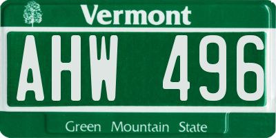 VT license plate AHW496