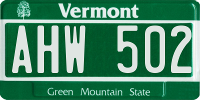 VT license plate AHW502