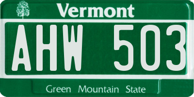 VT license plate AHW503