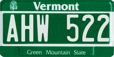 VT license plate AHW522