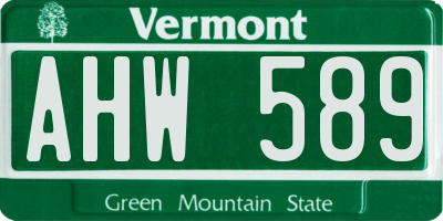 VT license plate AHW589